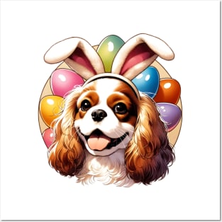 Cavalier King Charles Spaniel in Bunny Ears Celebrates Easter Posters and Art